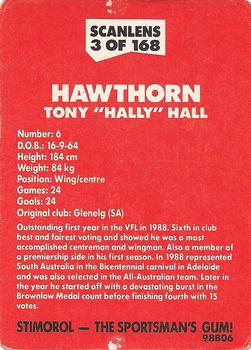 1989 Scanlens VFL #3 Tony Hall Back